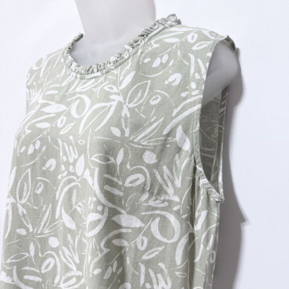 Charlie Paige Linen Blend Shift Dress M Sage Green Leaf Print Sleeveless - Picture 7 of 13